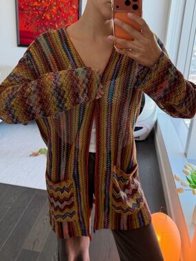 Vintage Missoni Multicolor Knit Open-Front Cardigan